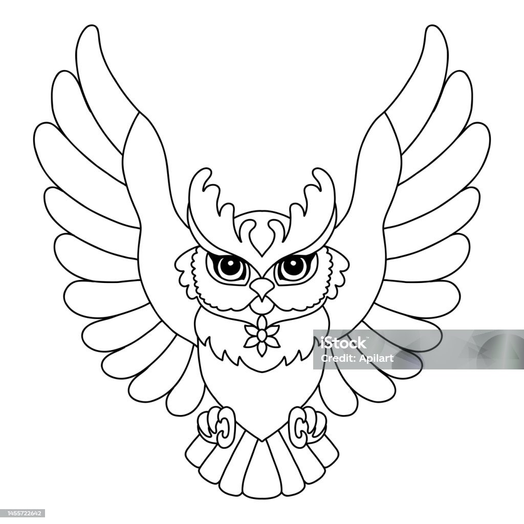Flying Owl Bird Coloring Template Vector Illustration Stock Flying Owl Bird Coloring Template Vector Illustration Stock