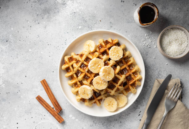 Banana oat waffles with cinnamon and coconut