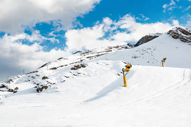 Snow guns in a winter mountain resort