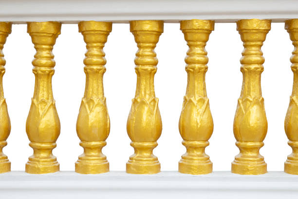 Classic yellow stone balustrade with column isolated on white background included clipping path.