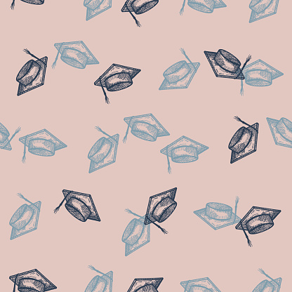 Graduated Hat Pattern Graduate Hat Engraved Seamless Pattern Vintage Element Education In ...