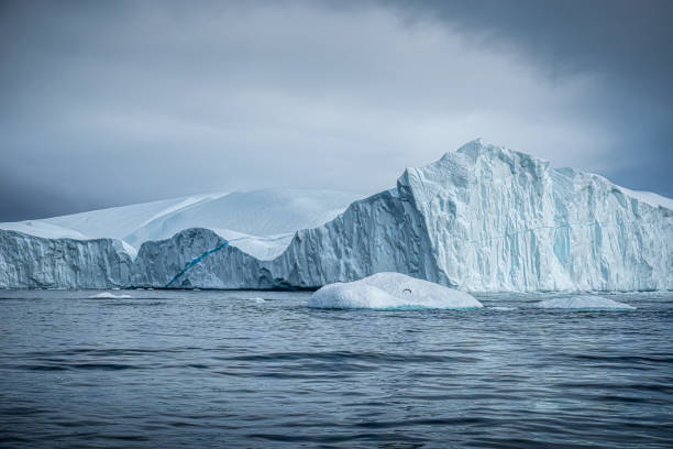 iceberg giganti che galleggiano nel mare artico, groenlandia - circolo artico foto e immagini stock