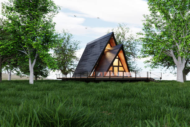 istock cabin, house in the woods 3d illustration 1455732351