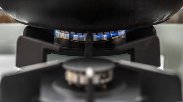 istock Utensils for cooking is heated on a gas stove 1455733691