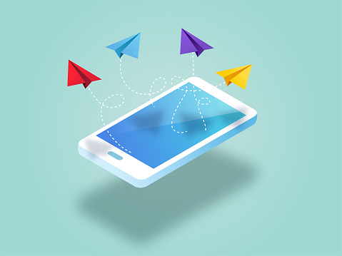 Messaging or mail application on smartphone. Isometric design