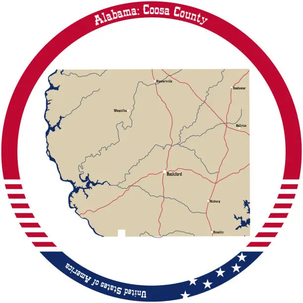 Vector illustration of Map of Coosa county in Alabama, USA.