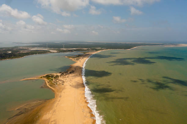 istock Flying over a beautiful sandy beach and a blue ocean. 1455735065