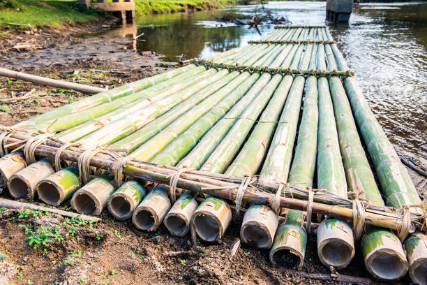istock Bamboo raft beside the river in Mueang Khong district 1455735902