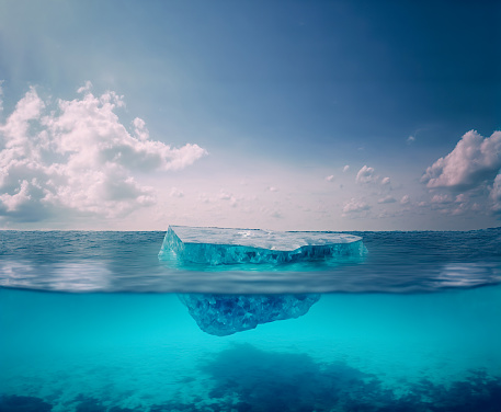 Iceberg underwater podium, ocean display , ice podium, 3D render