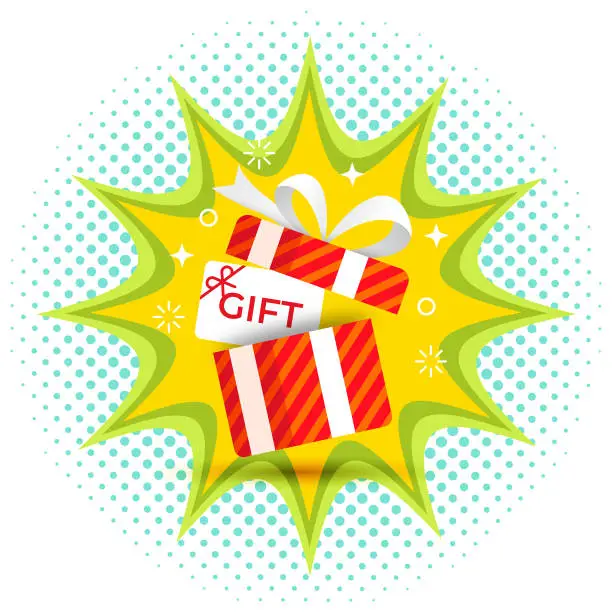 Vector illustration of Surprise box with Gift Card and confetti explosion