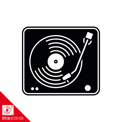 Vintage turntable vector icon. Vinyl recordings and home electronics glyph symbol.