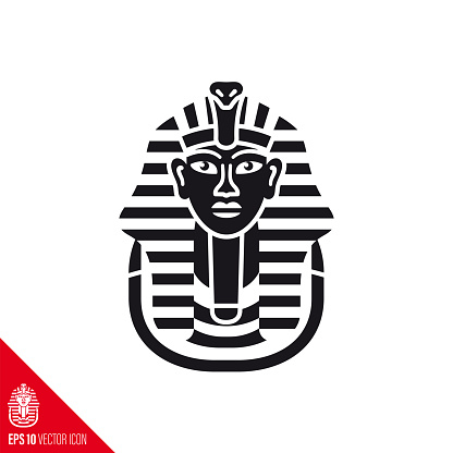Golden funerary mask of Tutankhamen vector icon. World heritage glyph symbol.