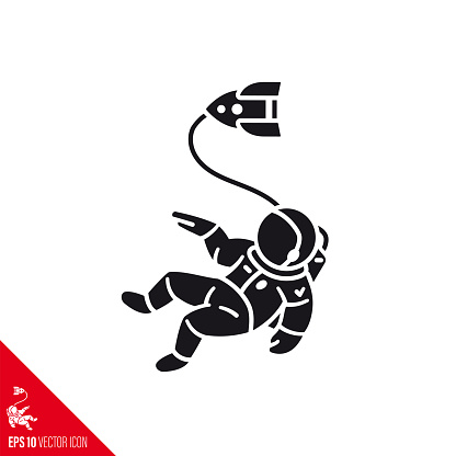 Astronaut walking in space vector glyph icon.