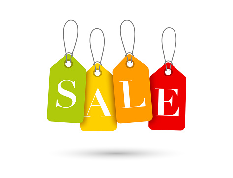 Sale tags on white background