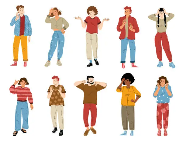 Vector illustration of People with negative emotions and gestures