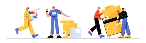 Vector illustration of Service of house or office move with loaders