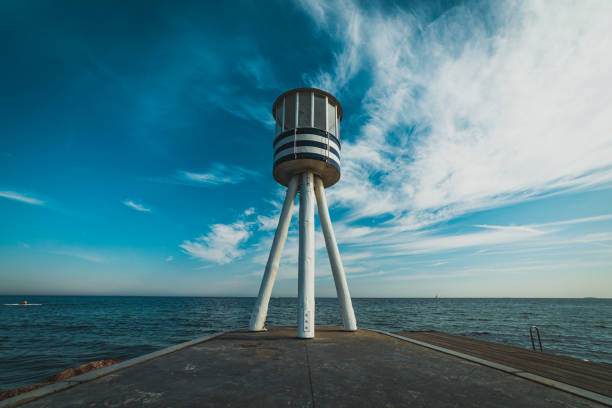 istock Lifeguard tower with seascape in the background 1455743311