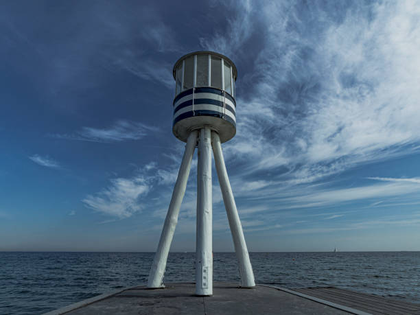 istock Lifeguard tower with seascape in the background 1455743373