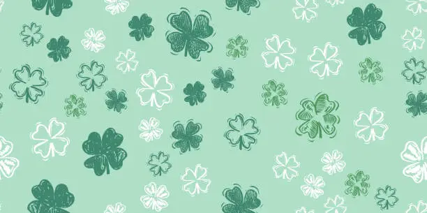 Vector illustration of Patricks Day, flying clover, hand drawn illustrations.