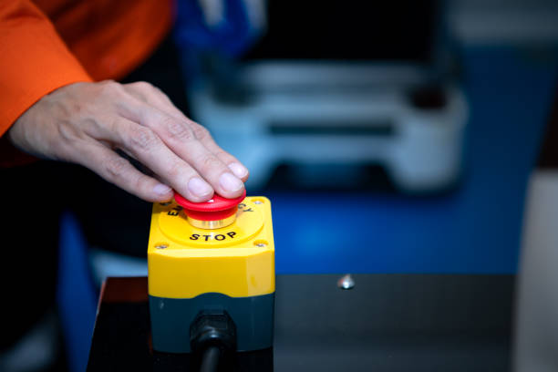 istock Emergency stop button It is a warning symbol for workers to reduce losses or accidents. 1455746827