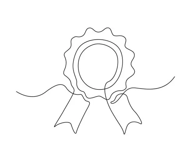 Vector illustration of Continuous one line drawing of award ribbon. Achievement ribbon line art vector illustration.