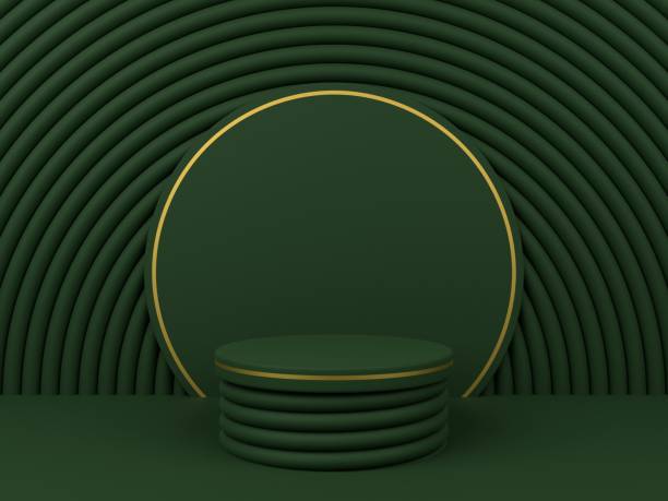 istock 3D minimalist podium with dark green abstract geometric background for product display. Abstract geometric shape background with empty podium. 3D render. 1455751632