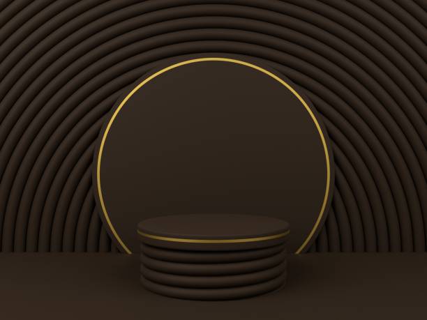 istock 3D minimalist podium with dark brown abstract geometric background for product display. Abstract geometric shape background with empty podium. 3D render. 1455751657