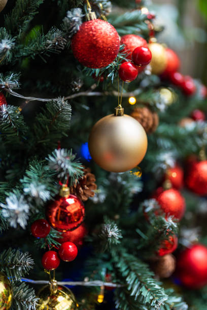 Close up of Christmas ornament on tree