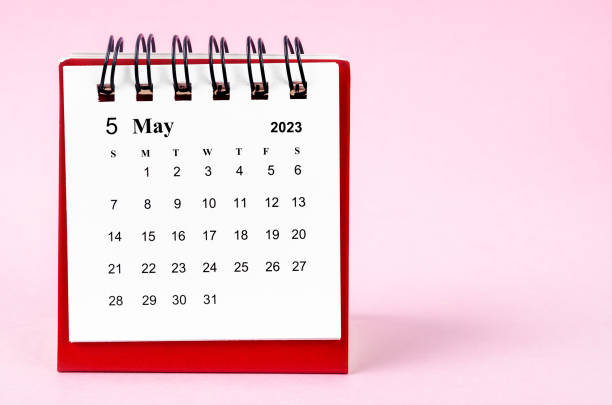 istock The May 2023 desk calendar on pink color background. 1455754009