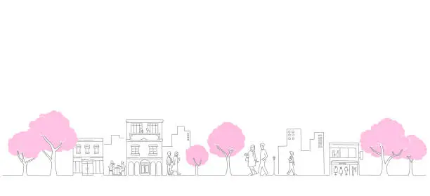 Vector illustration of Background material by the city and people of the cherry blossom season