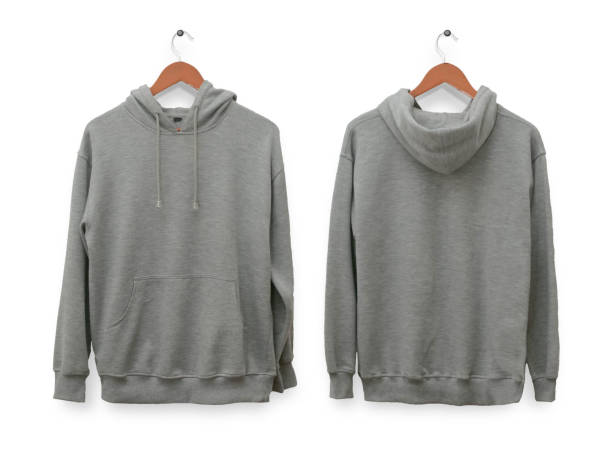 istock Blank sweatshirt mock up, front, and back view, isolated on white. Plain gray hoodie mockup. Hoody design presentation 1455756803