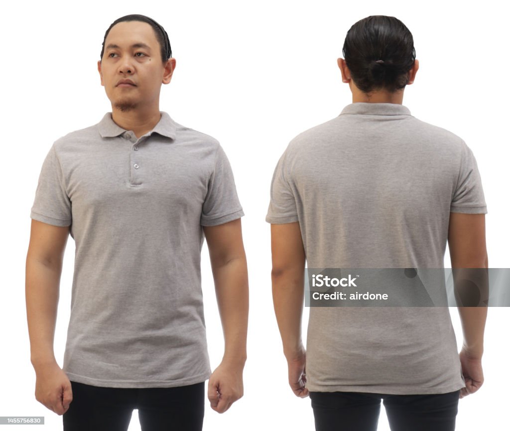 Blank Collared Shirt Mock Up Template Front And Back View Asian Male ...