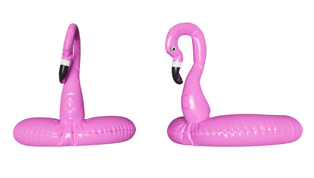 istock Pink pool. Inflatable flamingo for summer beach isolated on white background. Pool float party. 3d rendering. 1455757690
