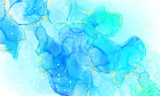 illustrazioni stock, clip art, cartoni animati e icone di tendenza di alcool inchiostro texture acquerello arte glitter glitter oro blu rettangolare versione - geometric shape abstract fine art painting backgrounds
