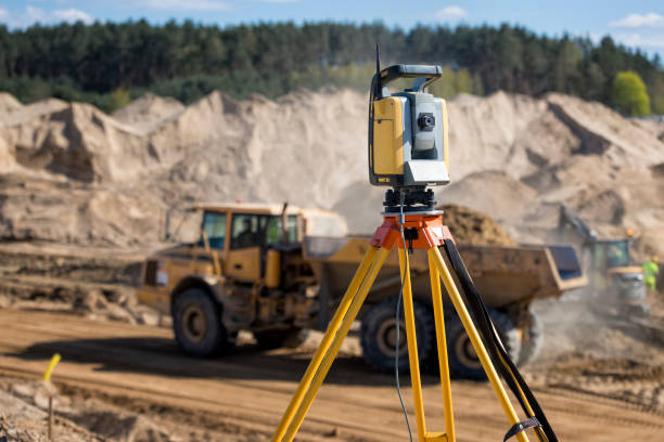 istock Landsurveyor equipment on a highway construction site 1455762335