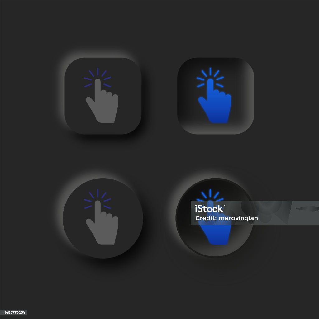 Neumorphism Design Buttons With Click Here Hand User Interface Elements ...