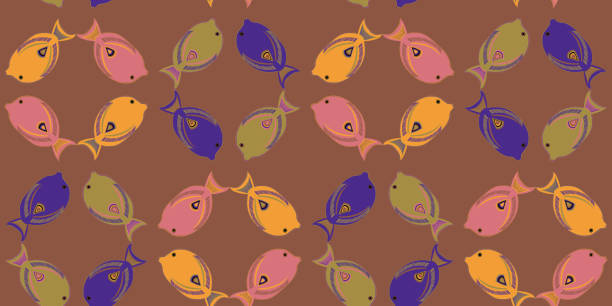 Vector doodle of marine Achilles tang fish seamless pattern Vector doodle of marine Achilles tang fish seamless pattern.  Illustration for design on the theme of marine animals, sea, travel. Eps 10. acanthurus achilles stock illustrations