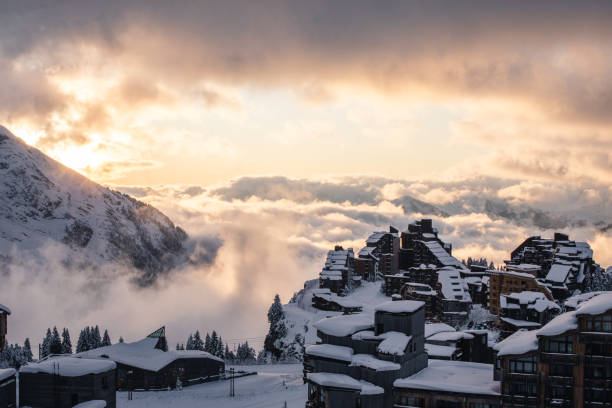 istock Sunset at the ski resort with cloudy sky on the background 1455770470