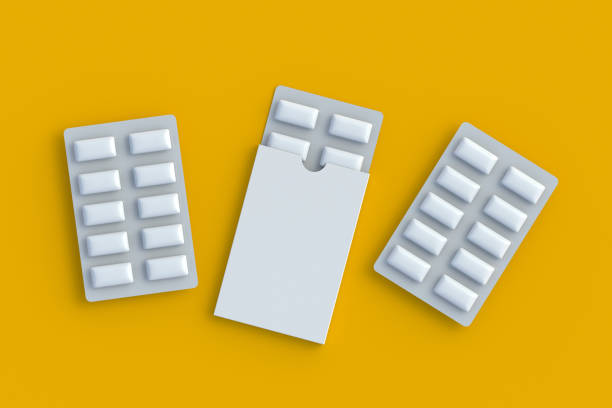 istock Chewing gums. Mint bubblegums in blister pack. Top view. 3d render 1455770568