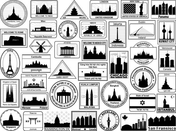 illustrations, cliparts, dessins animés et icônes de timbres de passeport - illustrations de doha