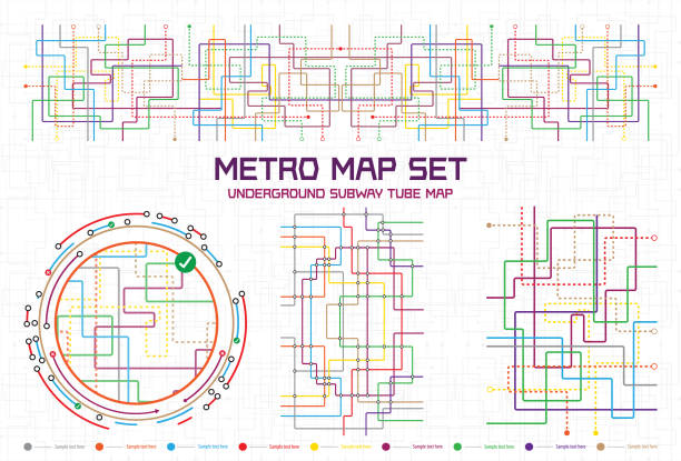 stockillustraties, clipart, cartoons en iconen met dlr and crossrail map design template. live strokes included. - metro spoorwegvervoer