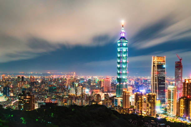 Taipei City skyline view from Elephant Mountain stock photo