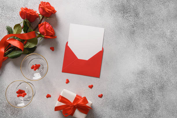 istock Valentine's card with red roses, romantic gift, blank for love letter. 1455777099