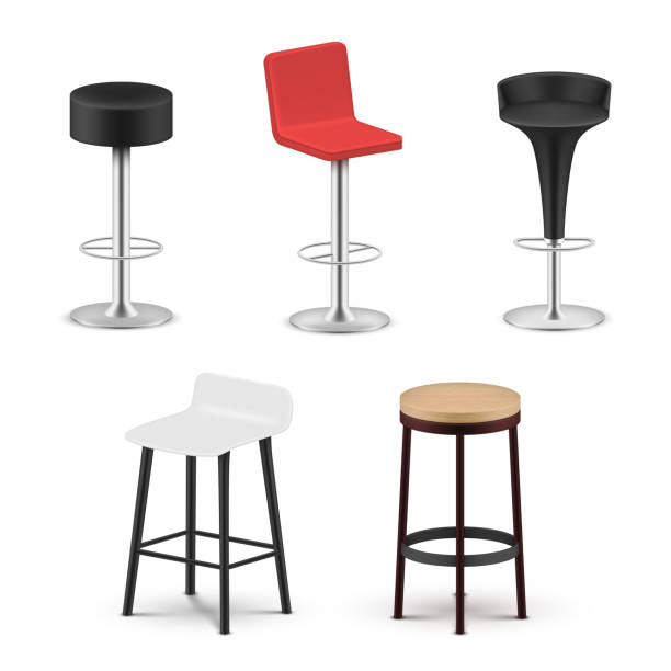 illustrations, cliparts, dessins animés et icônes de chaises de bar de forme différente couleur assis à la maison café bar ensemble vectoriel réaliste illustration - bar stools illustrations