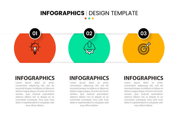 Infographic template. 3 circles in a row with icons and numbers Infographic template with icons and 3 options or steps. Can be used for workflow layout, diagram, banner, webdesign. Vector illustration 2 3 years stock illustrations
