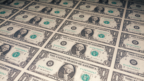 3d render 1$ American Money Printed Front Side (depth of field)