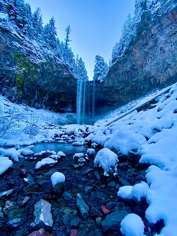 Tamanawas Falls covered in snow