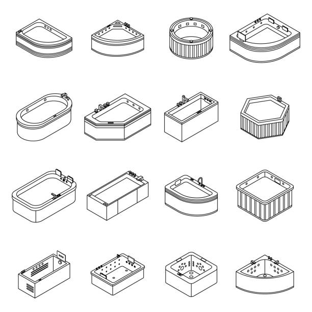 stockillustraties, clipart, cartoons en iconen met hot tub icons set vector outline - hottub