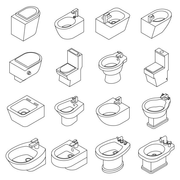 ikony bidetu ustawiają kontur wektorowy - bidet stock illustrations