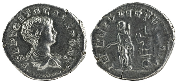 Ancient Roman silver denarius coin of Emperor Geta.